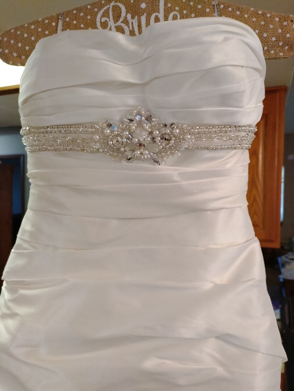 Strapless White Wedding Dress with Beaded Gold Waistband
